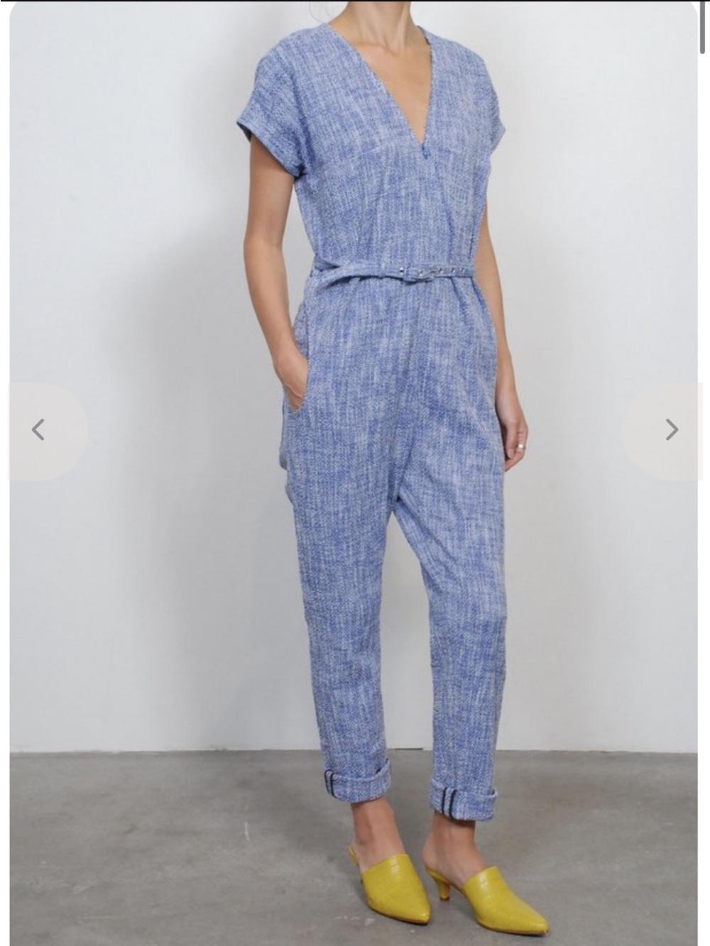 Rachel Comey Blue Glinda Belted Jumpsuit Size 0 Cotton Tweed Short Sleeve V-Neck